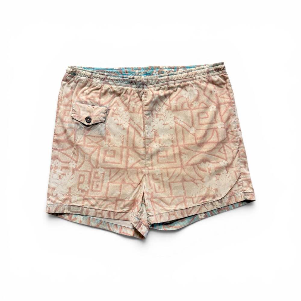 Vintage Acid Washed Men's Floral Pattern Swim Trunks with Coin Pocket